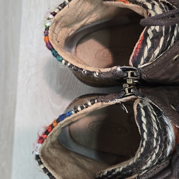 Aetrex Jolie Brown Leather Ankle Boots Colorful Knit Cuff Wedge Shoes 10.5-11 - Picture 6 of 14